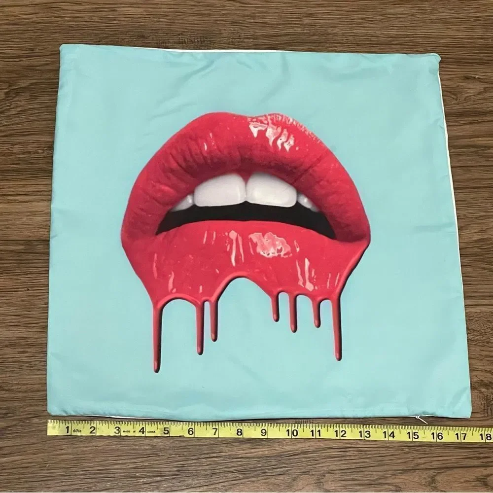 NWOT Red Melting Lips on Blue Background Pillowcase